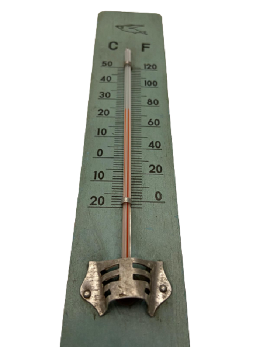 1950 AHŞAP ÜZERİNE CAM ÇUBUK KIRMIZI SIVI CIVALI TERMOMETRE