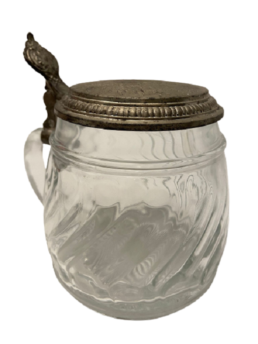 1970 ORİGİNAL TANKART BMF BİERSEİDEL CAM METAL KAPAKLI İŞLEMELİ BİRA BARDAĞI