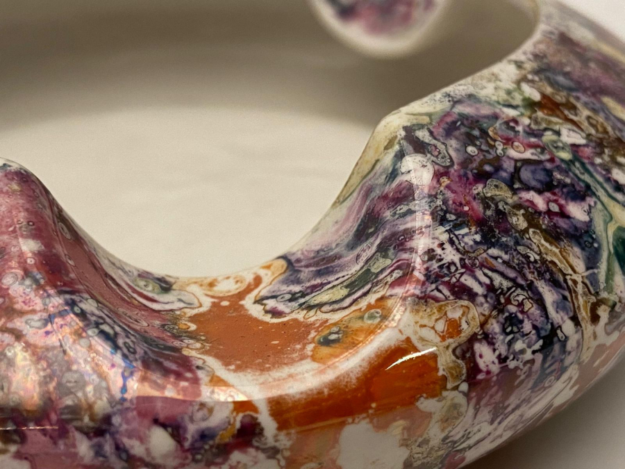 SÜMERBANK YILDIZ  PORSELEN ÜZERİ EBRU EL DALDIRMA BOYAMA İŞÇİLİKLİ KÜLLÜK