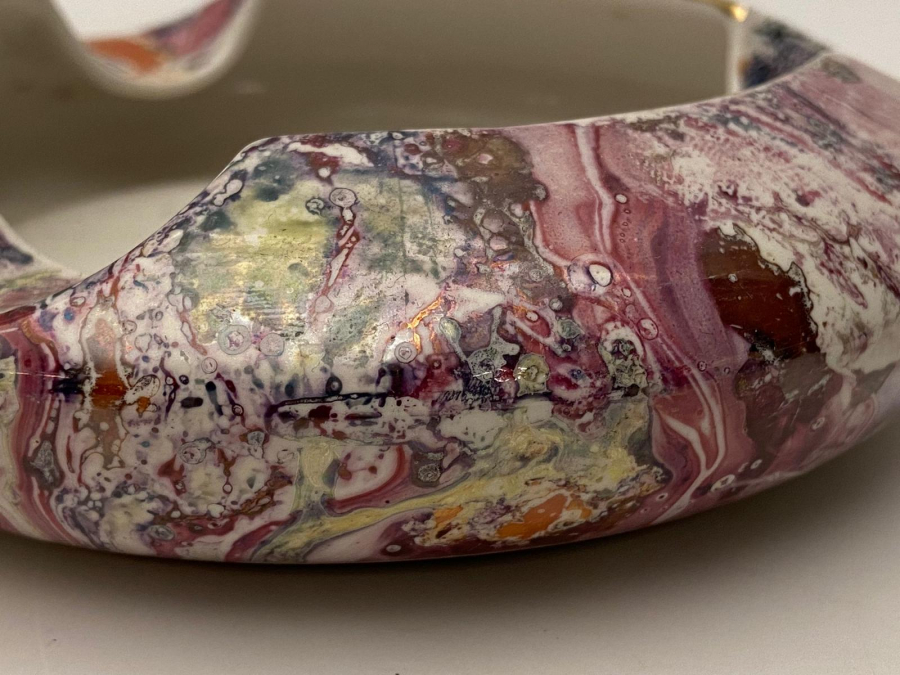 SÜMERBANK YILDIZ  PORSELEN ÜZERİ EBRU EL DALDIRMA BOYAMA İŞÇİLİKLİ KÜLLÜK