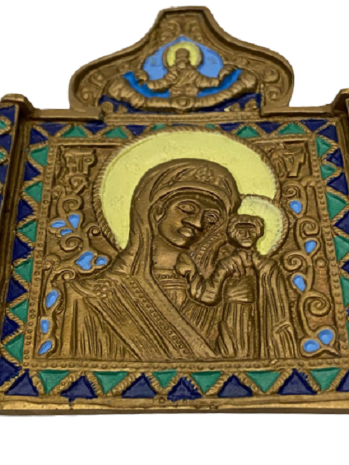 BRONZ ÜZERİ AÇILIP KAPANAN MERYEM ANA İŞLEMELİ İKONA