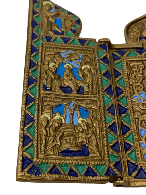 BRONZ ÜZERİ AÇILIP KAPANAN MERYEM ANA İŞLEMELİ İKONA