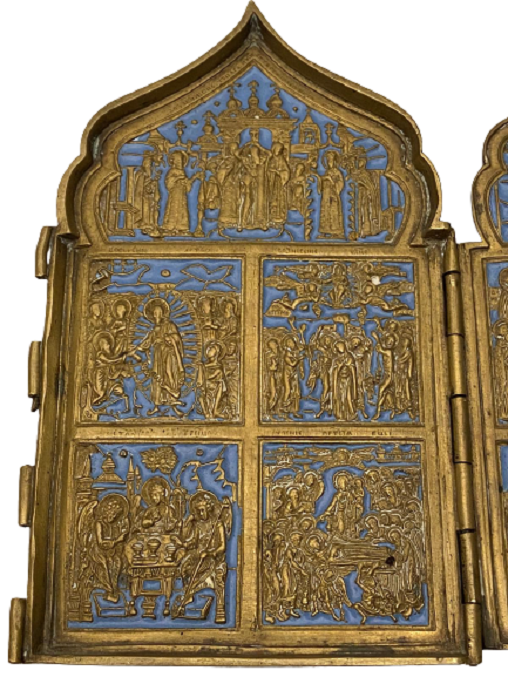 BRONZ ÜZERİ İŞLEME AÇILIP KAPANAN İKİ PARCALI İKONA