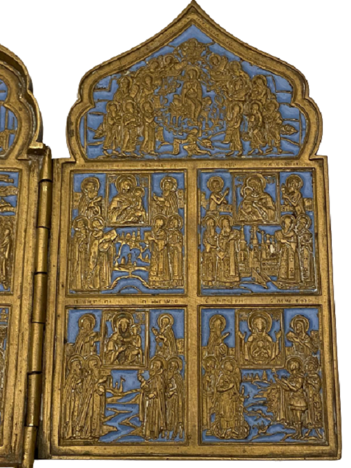 BRONZ ÜZERİ İŞLEME AÇILIP KAPANAN İKİ PARCALI İKONA