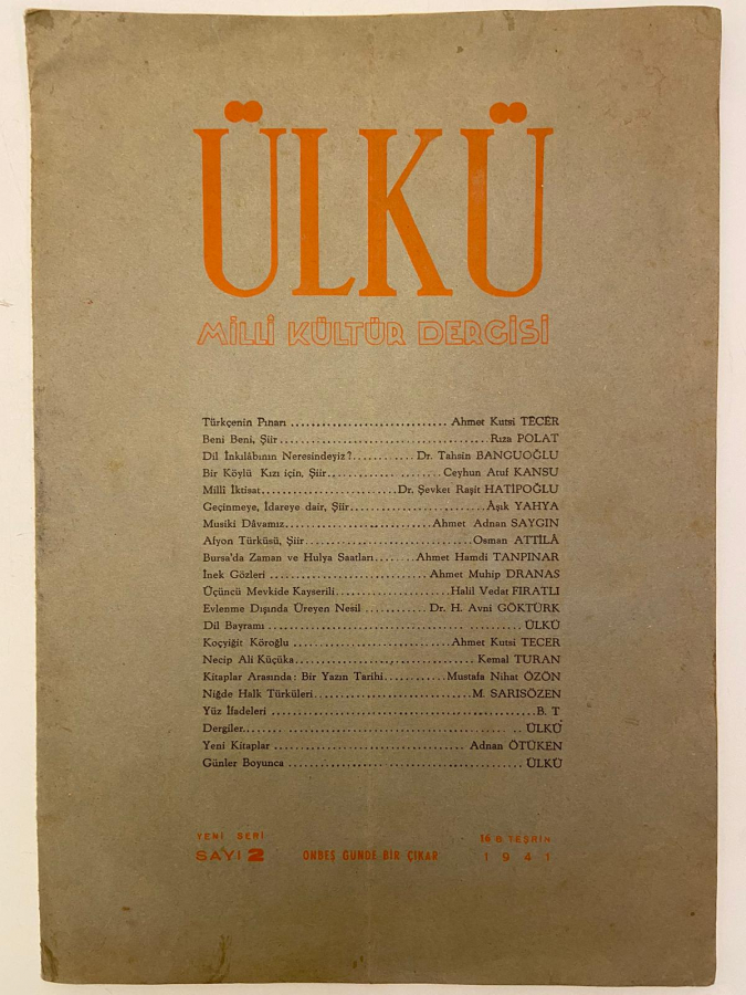 1941 ÜLKÜ MİLLİ KÜLTÜR DERGİSİ 2. SAYI 