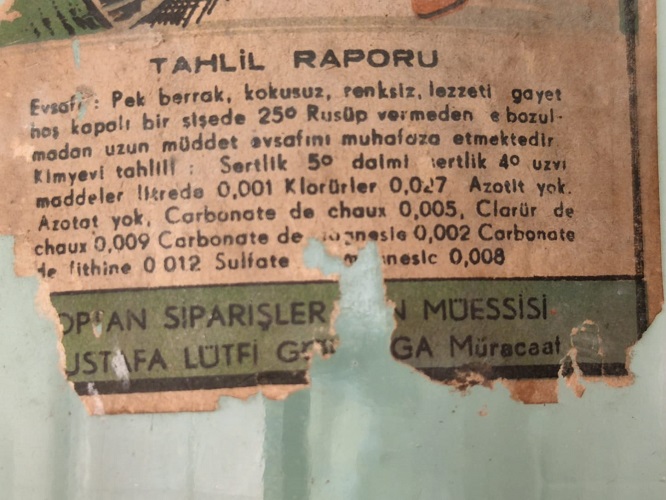 1930 SARIYER CIRCIR MENBA SUYU AGIZ KISMI KURŞUN KAPLI ŞİŞE MÜHÜRLENEBİLİR PİRİNC VİDALI KAPAK  CAM ŞİŞE 3 Cc