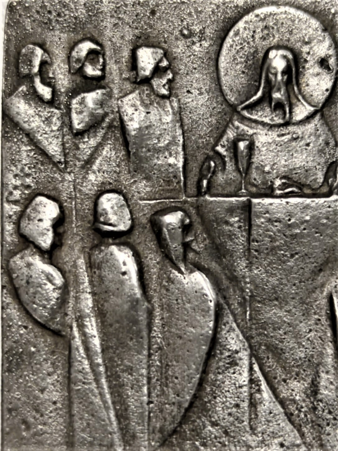  GÜMÜŞ DİNİ TEMALI İSA VE ON İKİ HAVARESİ  KARE FORMDA ARKASI İGNELİ MODEL 