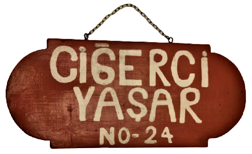 CUMHURİYET BAŞLARI 1930 TAHTA DUKKAN ÖNÜ DIŞ TABELASI EL CİZİM CİĞERCİ YAŞAR NO 24 