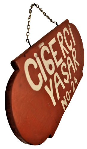 CUMHURİYET BAŞLARI 1930 TAHTA DUKKAN ÖNÜ DIŞ TABELASI EL CİZİM CİĞERCİ YAŞAR NO 24 