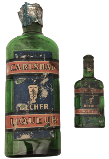 1800 ORIGINAL CARLSBAD BECHER LIQUEUR CZECHOSLOVAKIA ŞİŞELER MANTAR TIPALIDIR YEŞİL ŞİŞE PORSELEN KUPA 