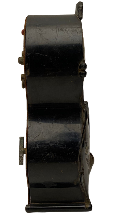 1950 ALMAN PETER MUSICAL CLOCK MEKANİK İÇİNDE ALARM ZAMANLARI DÖNEN BALERİN  BULUNAN METAL KASA ÇALAR SAAT