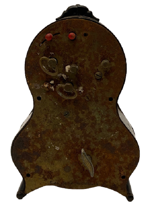 1950 ALMAN PETER MUSICAL CLOCK MEKANİK İÇİNDE ALARM ZAMANLARI DÖNEN BALERİN  BULUNAN METAL KASA ÇALAR SAAT