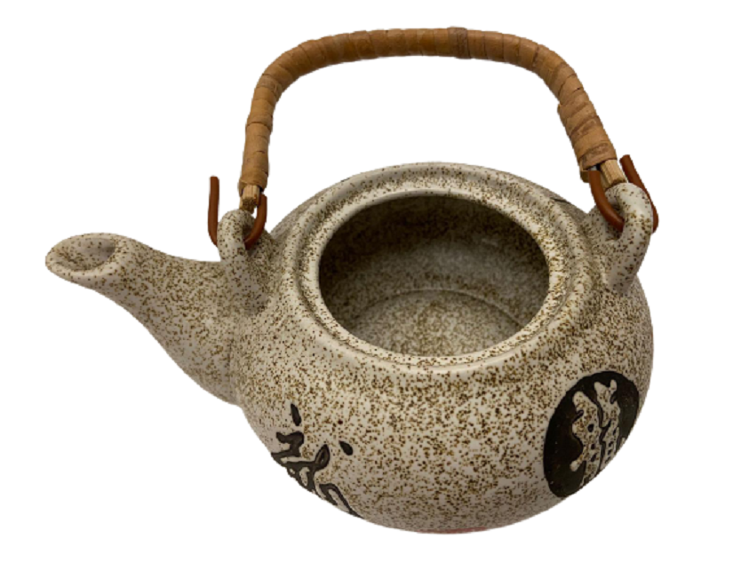 1970 JAPON CAY KULTÜRÜ EL BOYAMA ÖZEL BİR PORSELEN DEN YAPILMIŞ HASIR SAPLI KAPAKLI DEMLİK