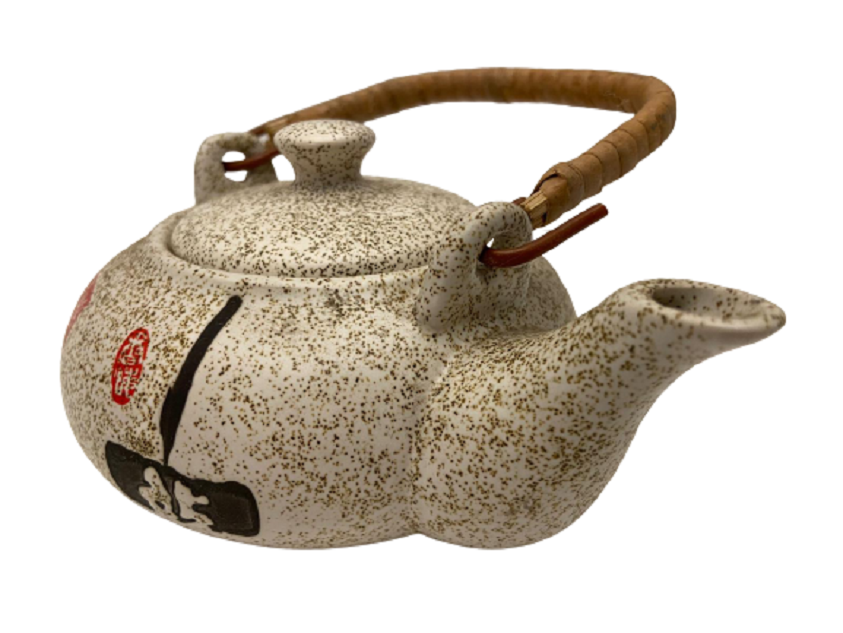 1970 JAPON CAY KULTÜRÜ EL BOYAMA ÖZEL BİR PORSELEN DEN YAPILMIŞ HASIR SAPLI KAPAKLI DEMLİK