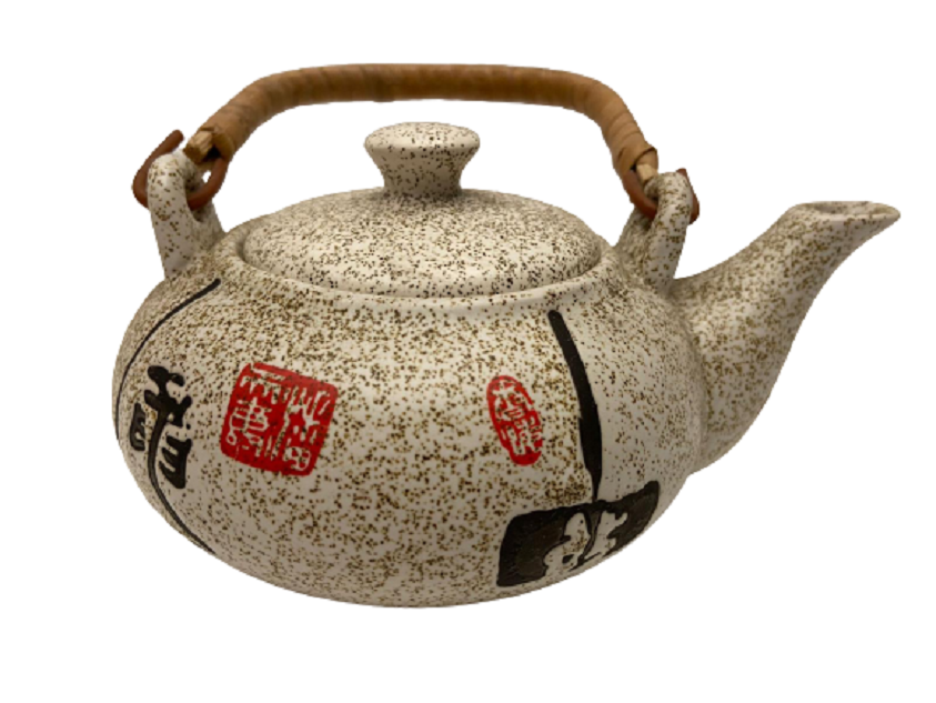 1970 JAPON CAY KULTÜRÜ EL BOYAMA ÖZEL BİR PORSELEN DEN YAPILMIŞ HASIR SAPLI KAPAKLI DEMLİK