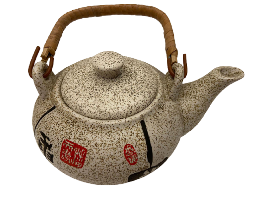 1970 JAPON CAY KULTÜRÜ EL BOYAMA ÖZEL BİR PORSELEN DEN YAPILMIŞ HASIR SAPLI KAPAKLI DEMLİK