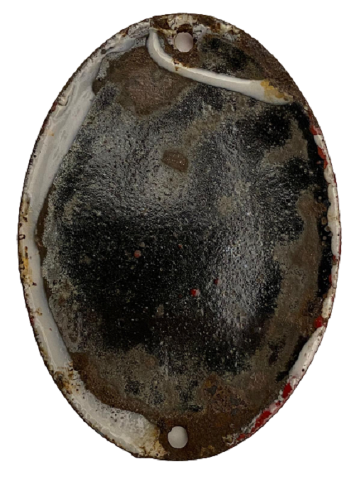 1950 KIRMIZI BEYAZ EMAYE OVAL BOMBELİ FORMDA  9A NUMARALI SOKAK KAPI TABELASI