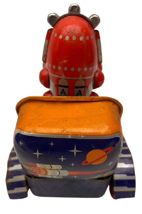 KURMALI MEKANİK METAL TENEKE PALETLİ UZAY ARACI  KULLANAN ROBOT OYUNCAK