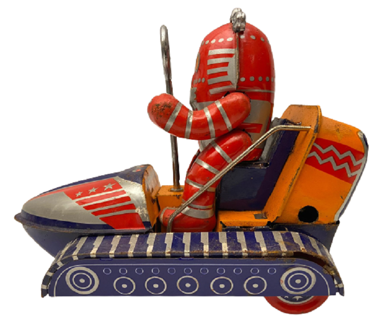 KURMALI MEKANİK METAL TENEKE PALETLİ UZAY ARACI  KULLANAN ROBOT OYUNCAK