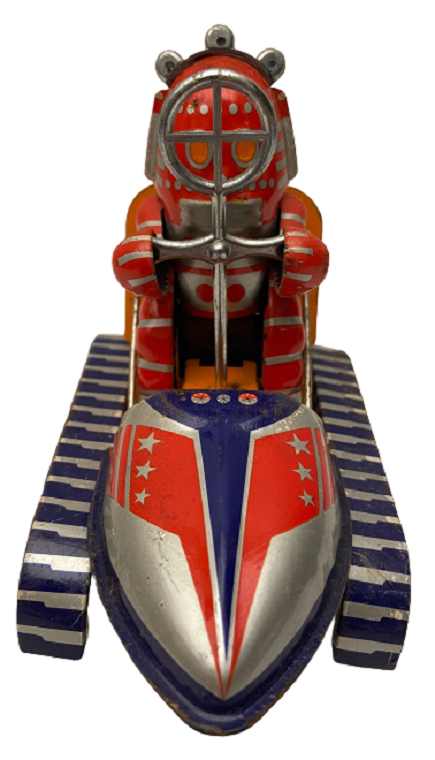 KURMALI MEKANİK METAL TENEKE PALETLİ UZAY ARACI  KULLANAN ROBOT OYUNCAK