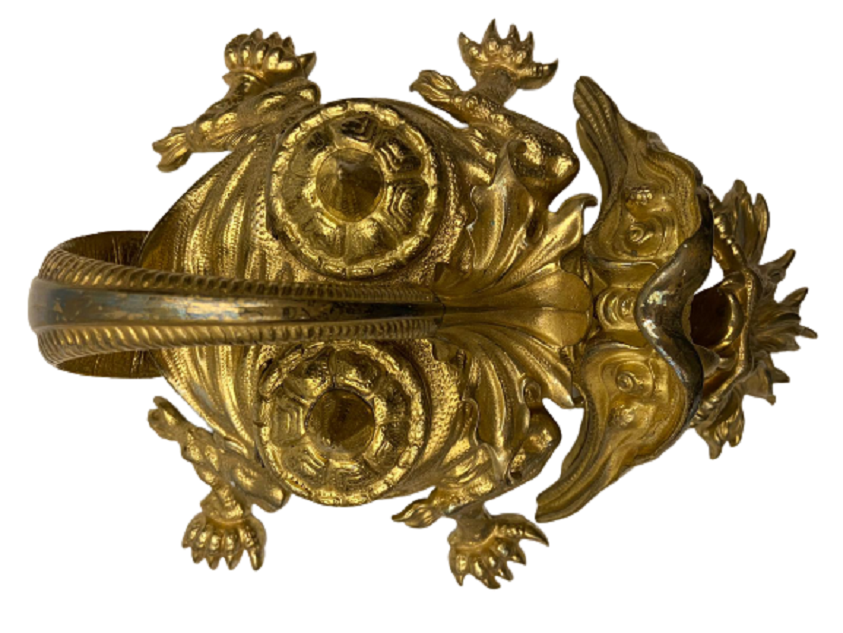 1970 FRANSIZ PİRİNÇ DÖRT AYAKLI EJDERHA FORMUNDA FARKLI FORMDA MASA ÜZERİ İÇERSİ CİFT PORSELEN KABLI GÖZ  HOKKA