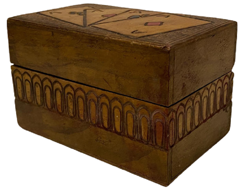 1960 SEYAHAT İÇİN AHŞAP KAPAKLI KUTUDA ÇİFT DESTE İSKAMBİL KAGIDI KUTUSU