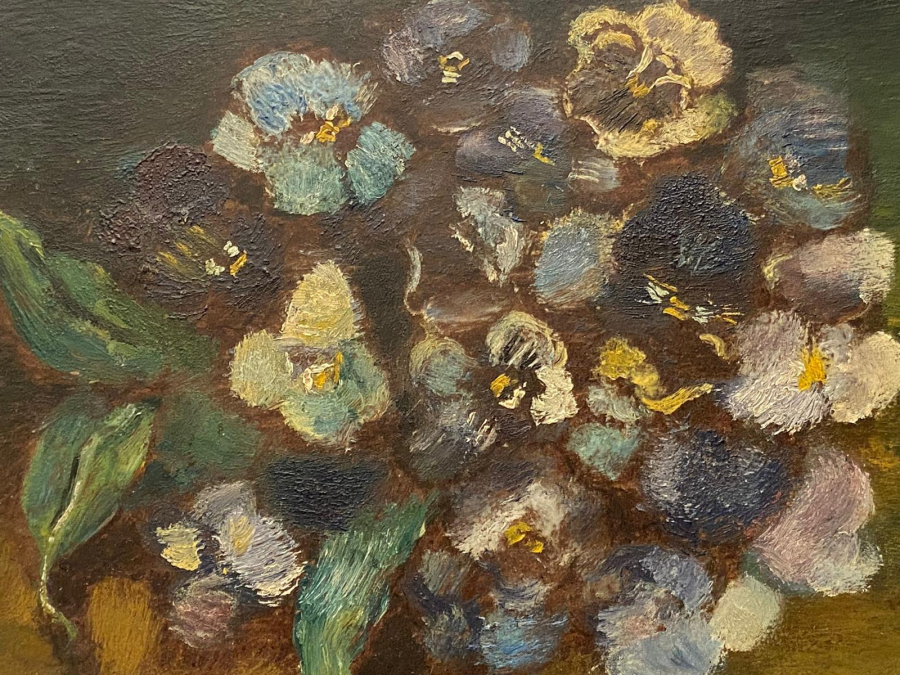 DURALİT ÜZERİ ÇİÇEK MENEKŞELER TEMALI YAĞLI BOYA TABLO