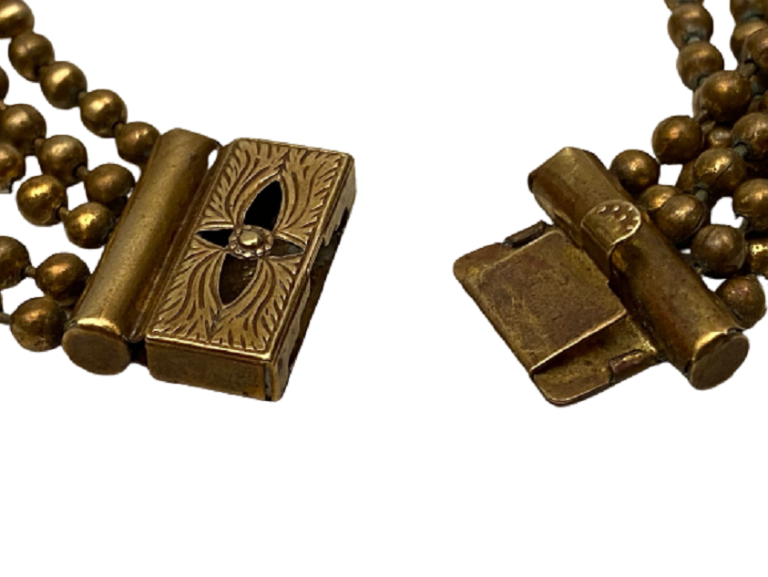 1940 FRANSIZ ALTIN KAPLAMA KİLİTLİ BONCUK DİZİM BAYAN BİLEKLİK