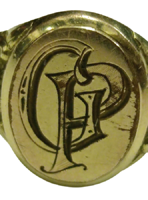 1940 G P İNSİYAL DAMGALI ALTIN KAPLAMA İŞLEMELİ YÜZÜK