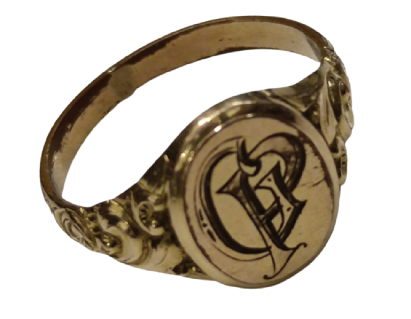 1940 G P İNSİYAL DAMGALI ALTIN KAPLAMA İŞLEMELİ YÜZÜK