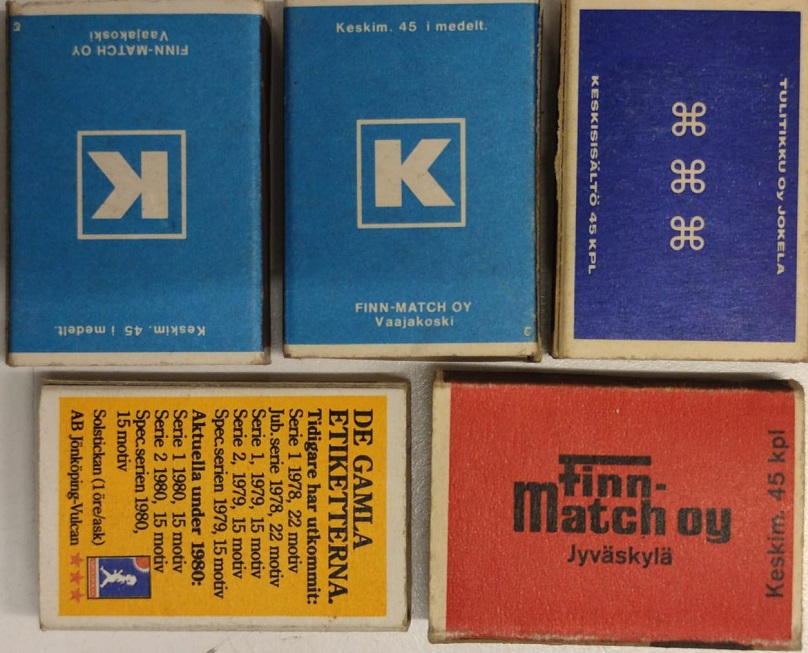 1980 KARTON AVRUPA BİRBİRİNDEN FARKLI BEŞ ADET BOŞ KİBRİT KUTUSU