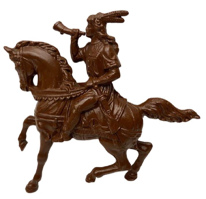 1950 METAL DÖKÜM ATA BİNEN SAVAŞ BORUSU CALARAK  GİDEN  KIZILDERİLİ FİGÜRÜ