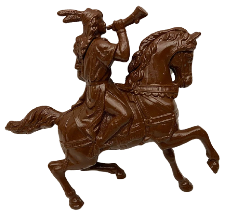 1950 METAL DÖKÜM ATA BİNEN SAVAŞ BORUSU CALARAK  GİDEN  KIZILDERİLİ FİGÜRÜ