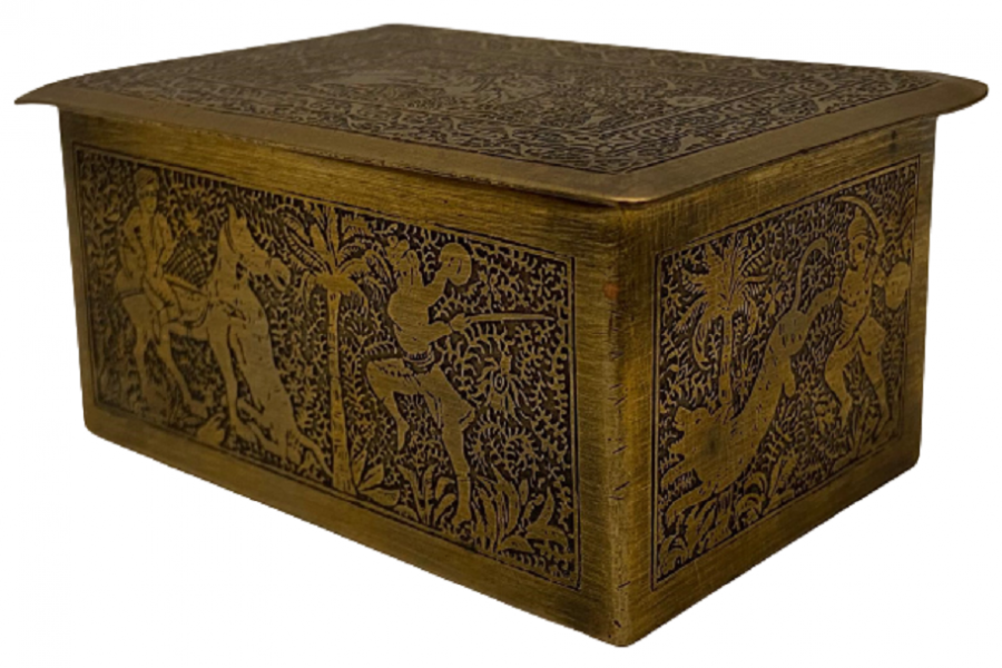 1930 PİRİNC ÜZERİ YANI  İNÇE KALEM  İŞLEMELİ TÜTÜN SİGARA SAKLAMA KUTUSU