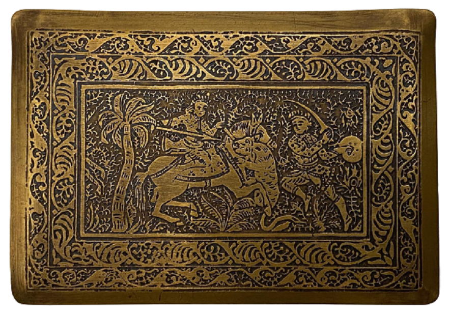 1930 PİRİNC ÜZERİ YANI  İNÇE KALEM  İŞLEMELİ TÜTÜN SİGARA SAKLAMA KUTUSU