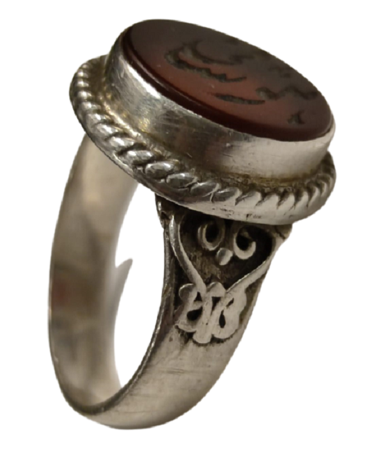 OSMANLI GÜMÜŞ EL KAZIMA AKİK TAŞLI ERKEK YÜZÜK  "YA ALLAH YA HAK"  YAZMAKTADIR