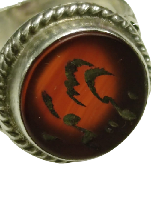 OSMANLI GÜMÜŞ EL KAZIMA AKİK TAŞLI ERKEK YÜZÜK  "YA ALLAH YA HAK"  YAZMAKTADIR