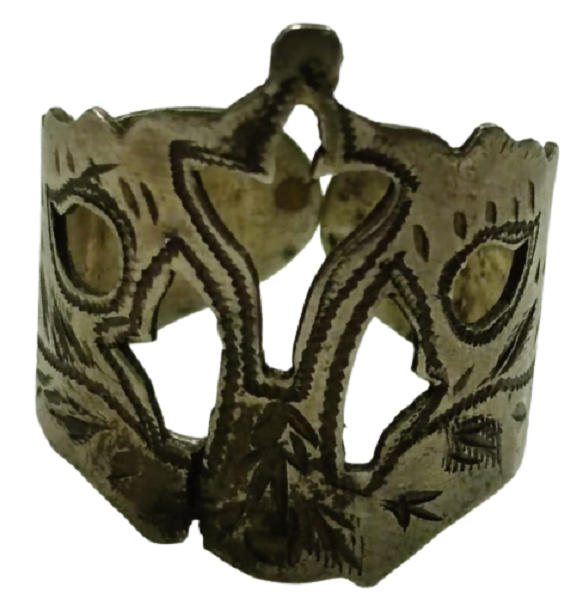 1800 OSMANLI TURALI DAMGALI SAVATLI TESTERE İŞİ TAC TASARIM SANAT ESERİ YÜZÜK