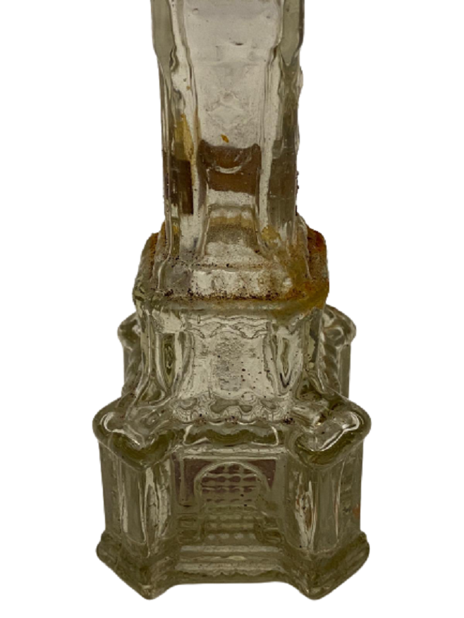 1960 İZMİR SAAT KULESİ ŞEKLİNDE CAM MİKA KAPAKLI KOLONYA ŞİŞESİ