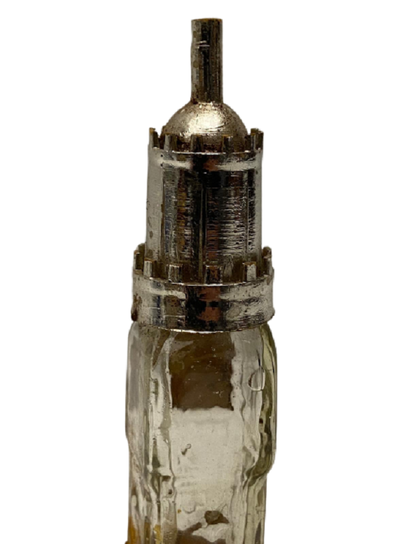 1960 İZMİR SAAT KULESİ ŞEKLİNDE CAM MİKA KAPAKLI KOLONYA ŞİŞESİ