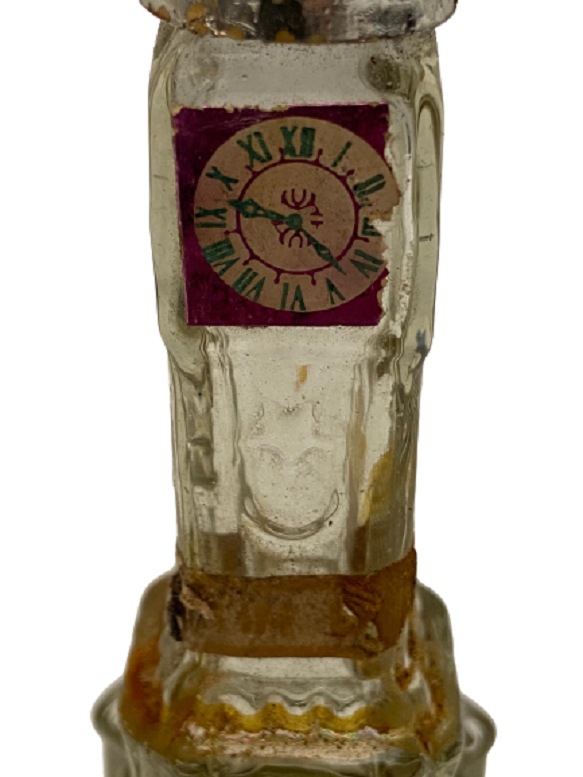 1960 İZMİR SAAT KULESİ ŞEKLİNDE CAM MİKA KAPAKLI KOLONYA ŞİŞESİ