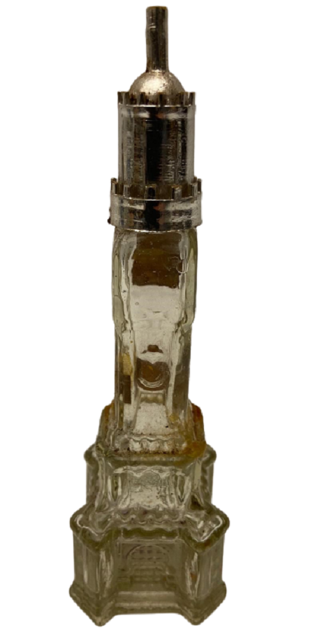 1960 İZMİR SAAT KULESİ ŞEKLİNDE CAM MİKA KAPAKLI KOLONYA ŞİŞESİ