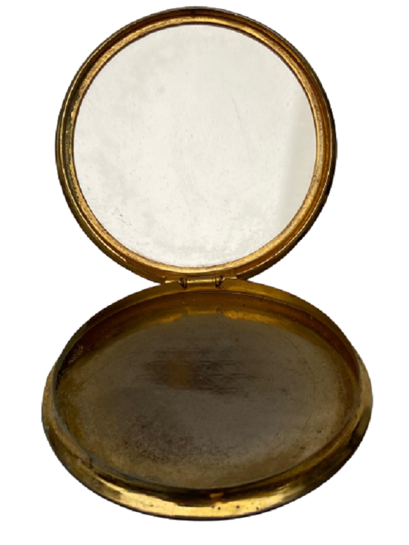 1950 RECUERDO DF  ÜZERİ ÇİÇEK MİNE TAŞ  İŞLEMELİ CANTA İÇERSİNDE TAŞINAN KAPAKLI BAYAN MAKYAJ AYNASI