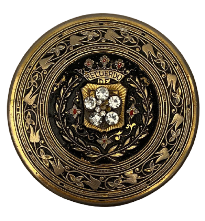 1950 RECUERDO DF  ÜZERİ ÇİÇEK MİNE TAŞ  İŞLEMELİ CANTA İÇERSİNDE TAŞINAN KAPAKLI BAYAN MAKYAJ AYNASI