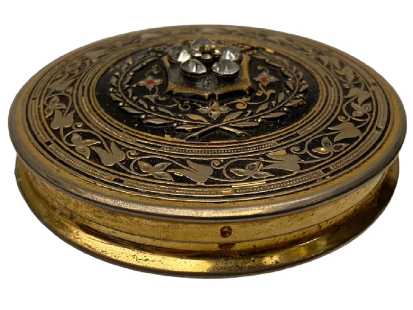 1950 RECUERDO DF  ÜZERİ ÇİÇEK MİNE TAŞ  İŞLEMELİ CANTA İÇERSİNDE TAŞINAN KAPAKLI BAYAN MAKYAJ AYNASI