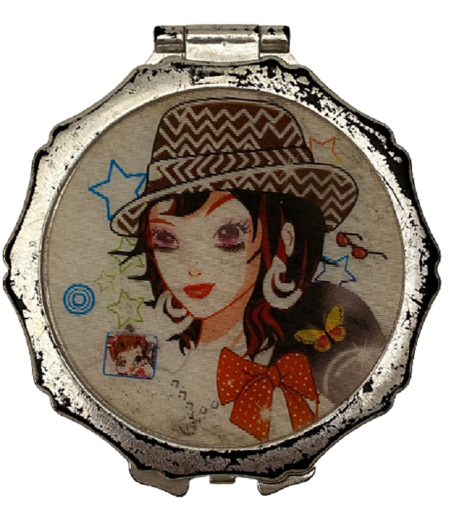 PLASTİK NIKEL KAPLAMA  ÜZERİ GÖZ KIRPAN HOLOGRAMLI MAKYAJ AYNASI