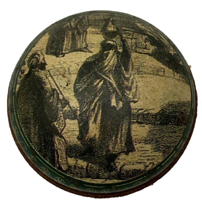 1970 TENEKE KAPAKLI KUTUDA ÜZERİ OSMANLI TEMALI YEŞİL BAKIM SABUN KUTUSU