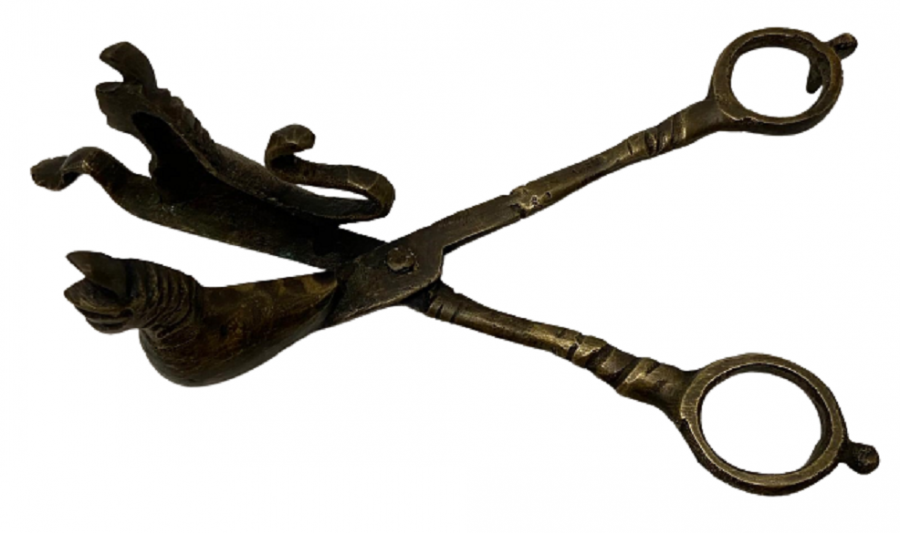 OSMANLI PİRİNÇ İŞÇİLİKLİ KAPLAN FÜGURLU  MUM SÖNDÜRME MAKASI