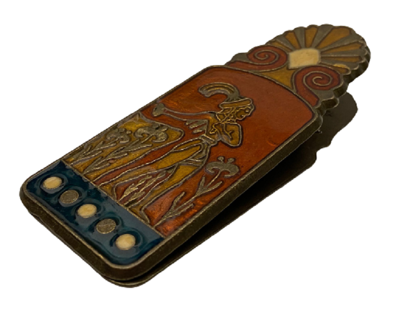 PİRİNÇ ÜZERİ KOMPLE MİNE İŞLEMELİ  KAGIT TUTACAGI KISKAÇ  ÜZERİNDE GRETE YAZILI