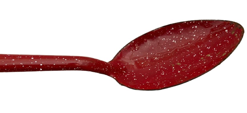 1950 ÜCLÜ KIRMIZI  BEYAZ PUANLI EMAYE SÜZGEÇLİ KAŞIK  KEPÇE  KAŞIK  MUTFAK SETİ COK TEMİZ